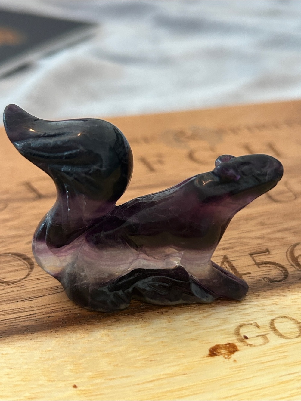 Hand-Carved Purple Fluorite Squirrel Figurine